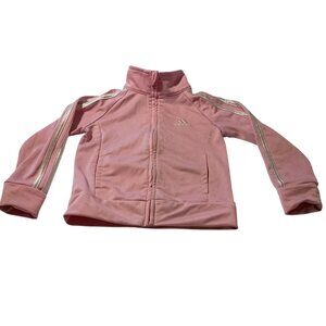 Adidas Girl's Pink Track Jacket Pockets Logo Stripe Sleeves Size 3T